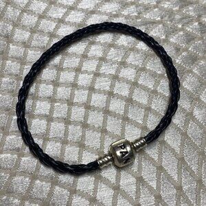 Authentic Pandora Black Braided Leather Bracelet – ALE 925 Sterling Silver